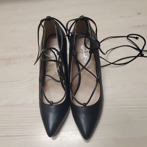 Black lace up high heels